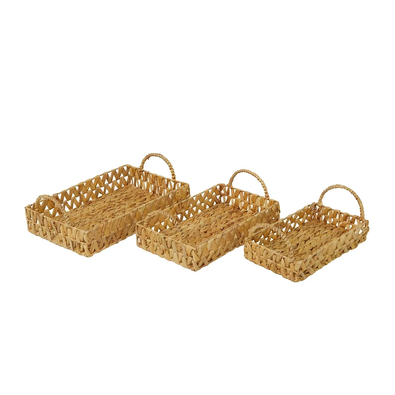 Brown Seagrass Coastal Tray, Set of 3" 19", 16", 15"