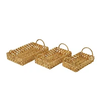 Brown Seagrass Coastal Tray, Set of 3" 19", 16", 15"