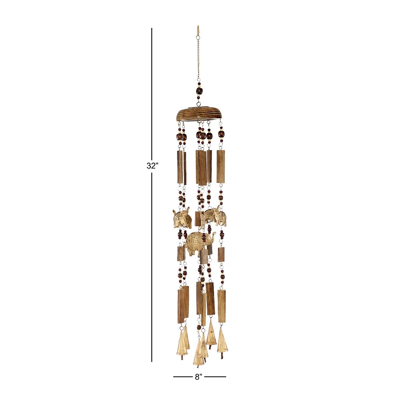 32" Brown Elephant Mango Wood Coastal Windchime