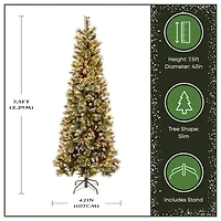 7.5ft. Pre-Lit Glittery Bristle® Slim Pine Artificial Christmas Tree, Clear Lights