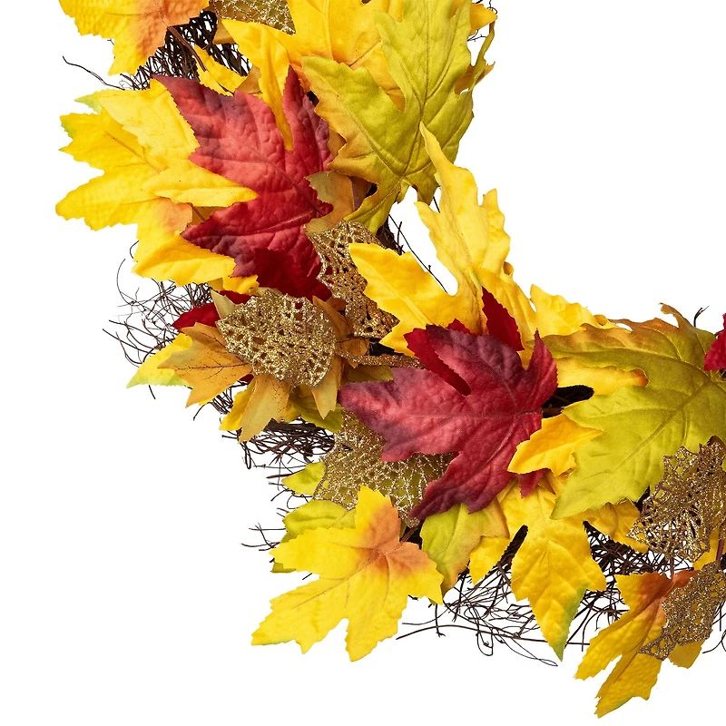 22" Unlit Autumn Harvest Artificial Maple Leaves Thanksgiving Wreath