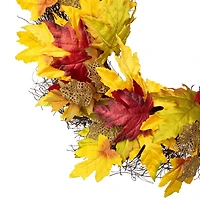 22" Unlit Autumn Harvest Artificial Maple Leaves Thanksgiving Wreath