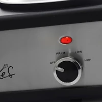 MegaChef Brushed Silver & Black Finish Triple 2.5qt. Slow Cooker & Buffet Server With 3 Ceramic Cooking Pots & Removable Lid Rests