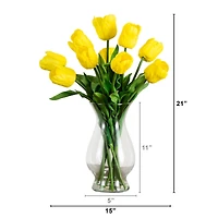 21" Artificial Tulip Arrangement in Glass Vase
