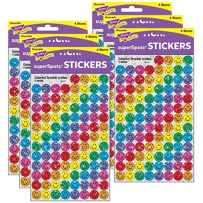 Trend Enterprises® superSpots® Colorful Smiles Sparkle Stickers, 6 Packs of 400ct.