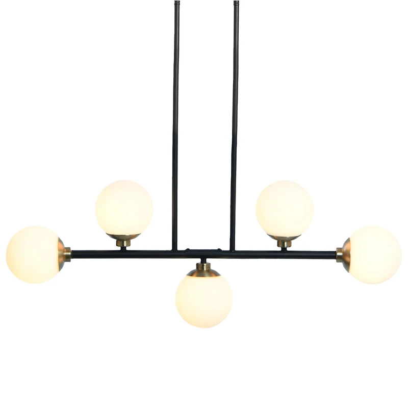 Hello Honey® Robert Stevenson Lighting Lorne Matte Black Metal & Frosted Glass 5-Light Chandelier