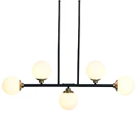 Hello Honey® Robert Stevenson Lighting Lorne Matte Black Metal & Frosted Glass 5-Light Chandelier