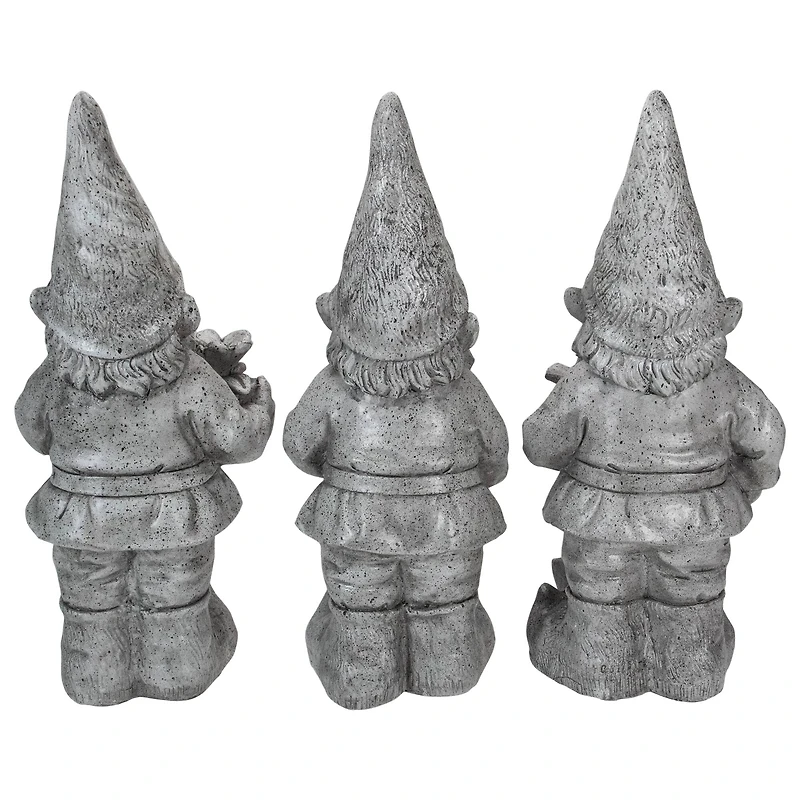 15.75" Gray Gardening Garden Gnomes Outdoor Statues Set