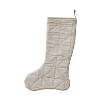 Hello Honey® 20" Natural White Quilted Cotton & Linen Stocking with Metallic Gold Thread Embroidery