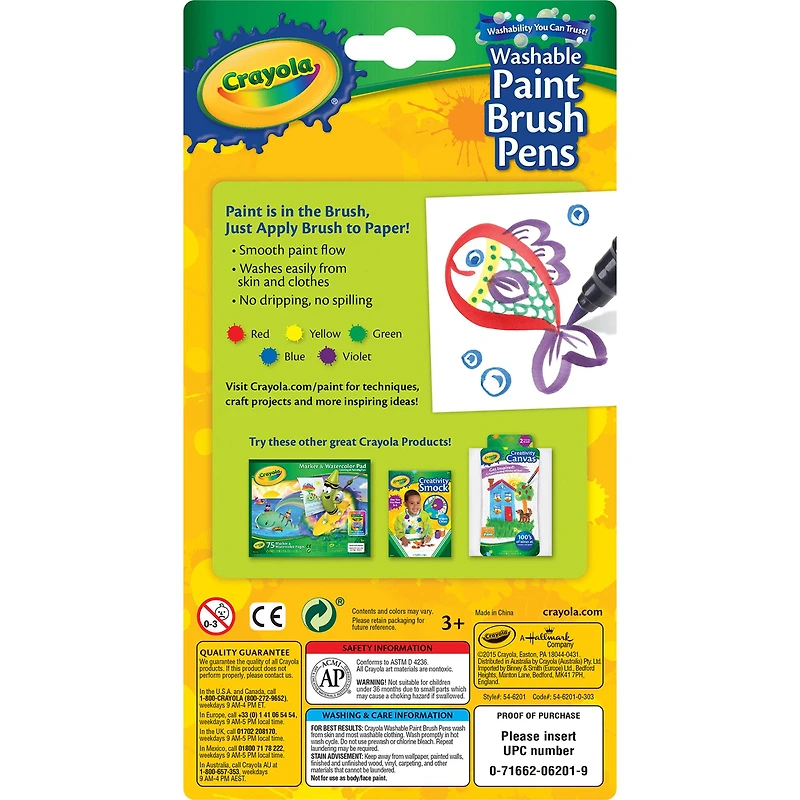Crayola® Washable No Drip Paint Brush Pens, 6 Packs of 5