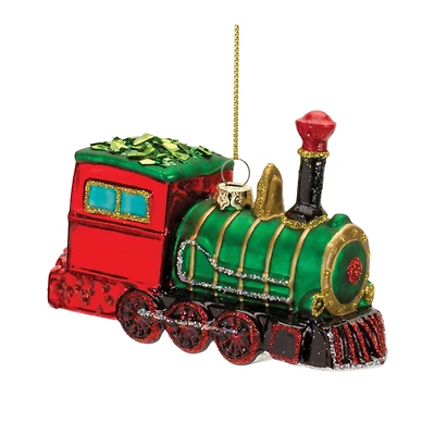6ct. 3" Glittered Glass Train Ornaments