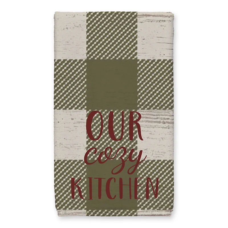 Our Cozy Kitchen Green Buffalo Check Tea Towel - Set of 2