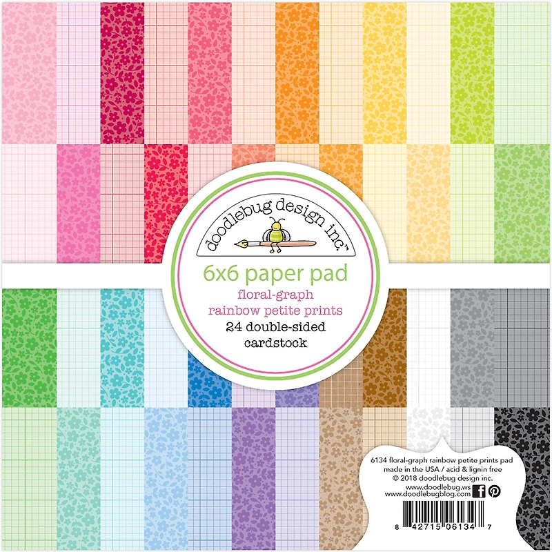 Doodlebug Design Inc.™ Petite Prints Floral Graph Rainbow 6" x 6" Cardstock, 24 Sheets