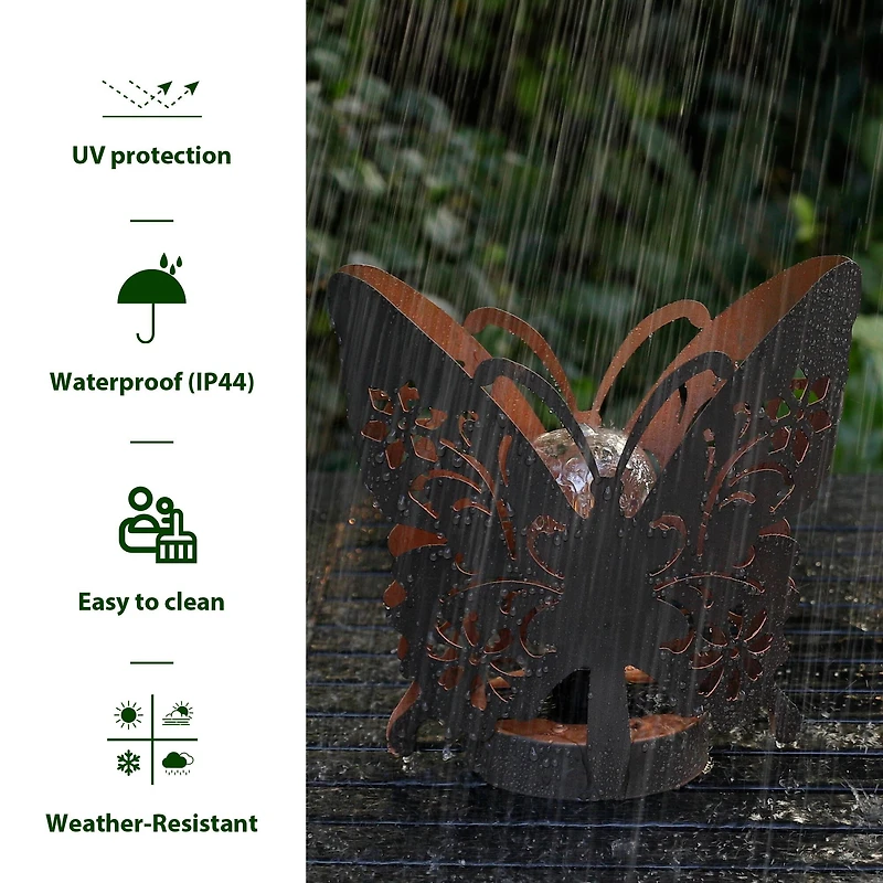 Glitzhome® 9" Metal Flying Butterfly Silhouette Solar Powdered Edison Bulb Outdoor Lantern