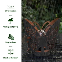 Glitzhome® 9" Metal Flying Butterfly Silhouette Solar Powdered Edison Bulb Outdoor Lantern