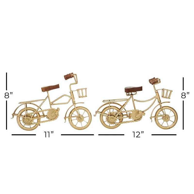 11" Gold Metal Bike Sculpture with Wood Accents Set