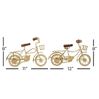 11" Gold Metal Bike Sculpture with Wood Accents Set