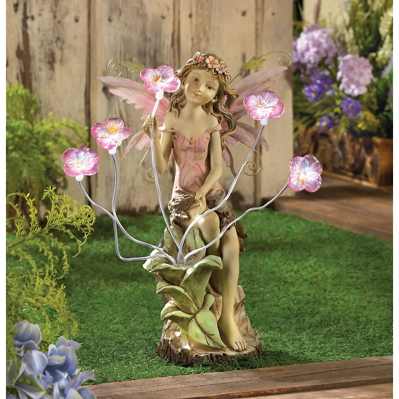 18" Peony Fairy Solar Statue