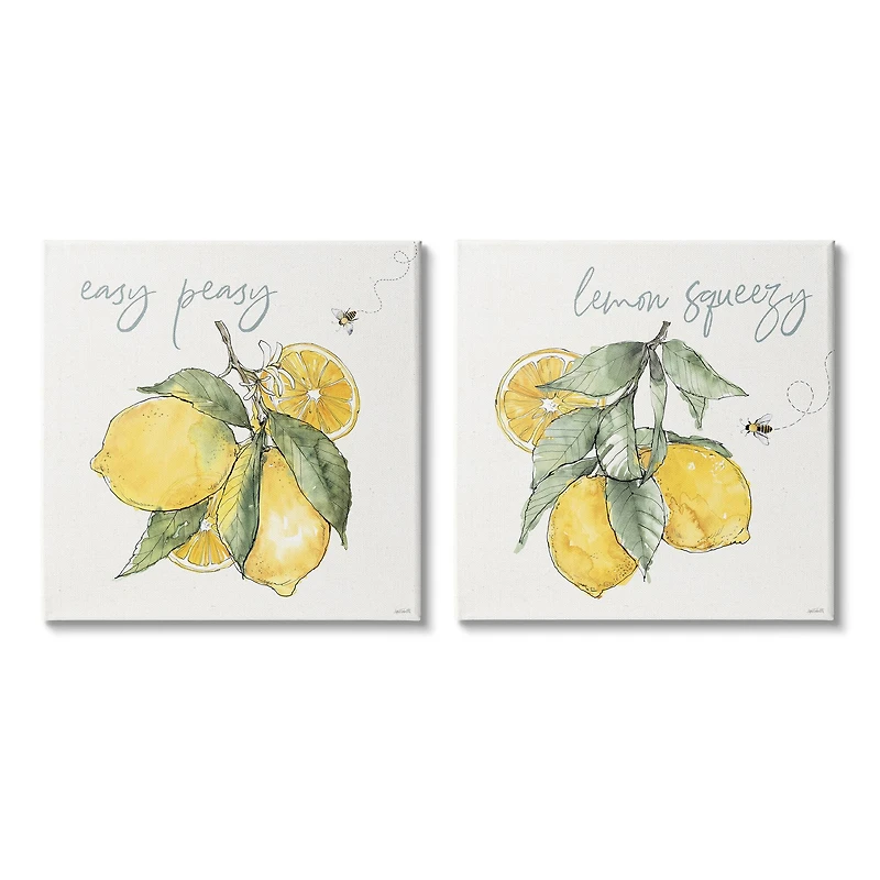 Stupell Industries Easy Peasy Lemon Squeezy Phrase Yellow Honey Bees Canvas Wall Art