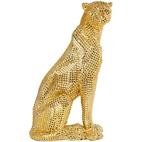 20.75" Golden Sitting Leopard Floor Sculpture with Diamond Faceted Texture