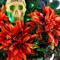 20" Boo-tiful Orange Dahlia LED Halloween Centerpiece in Black Urn