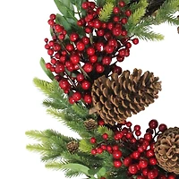 22" Red Berry & Pinecone Wreath