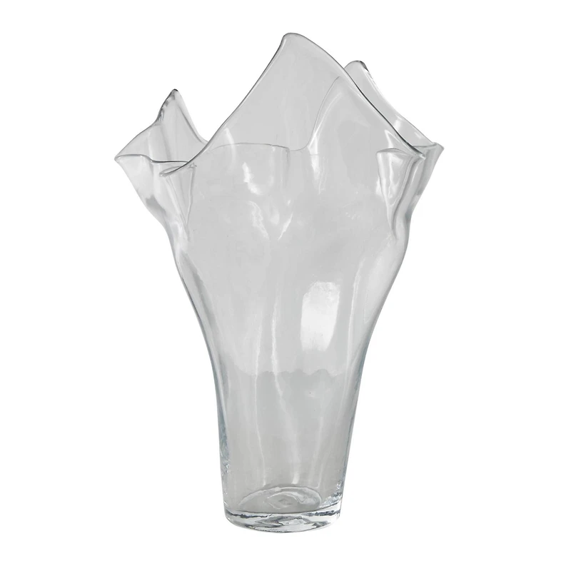 Clear Tulip-Inspired Glass Vase with Wavy Opening