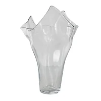 Clear Tulip-Inspired Glass Vase with Wavy Opening