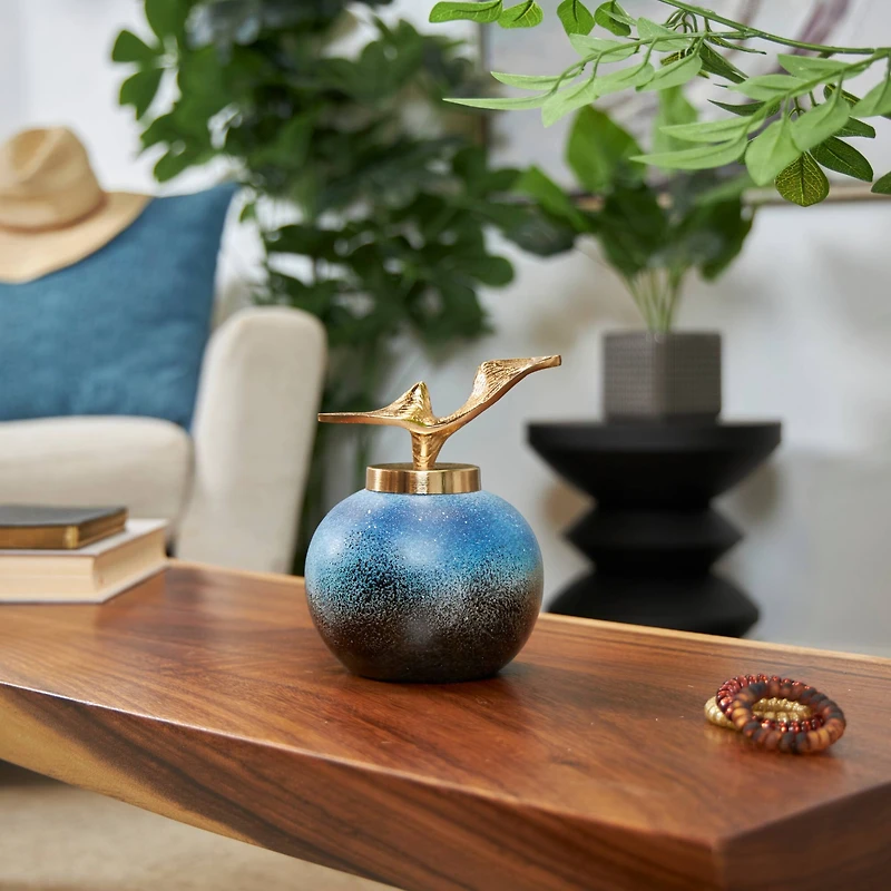 Blue Glass Galaxy Inspired Abstract Decorative Jar