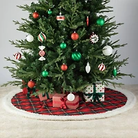 Glitzhome® 60" Red & Black Plaid Reversible Sherpa/Flannel Christmas Tree Skirt
