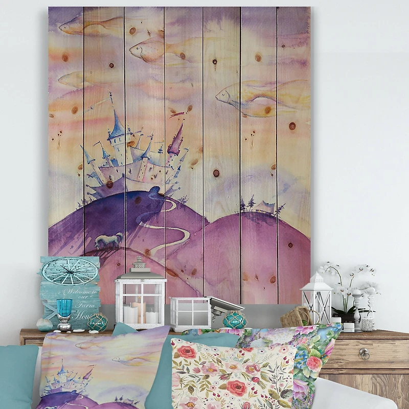 Designart - Fairy Tale Kingdom On Purple Mountain Top