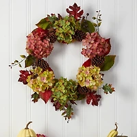 25" Hydrangea & Pinecones Fall Artificial Wreath