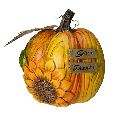 6.5" Orange & Yellow Sunflower Pumpkin Tabletop Décor