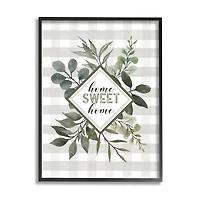 Stupell Industries Home Sweet Home Phrase Green Botanicals Plaid Pattern Framed Wall Art
