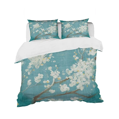 Designart 'Blue Cherry Blossoms II' Cottage Bedding Set