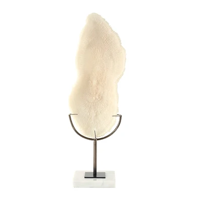 19.25" Cream Polystone Abstract Textured Coral Sculpture Décor