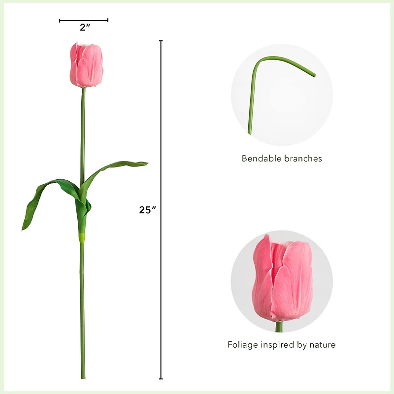 25" Pink Tulip Flower Stems, 3ct.