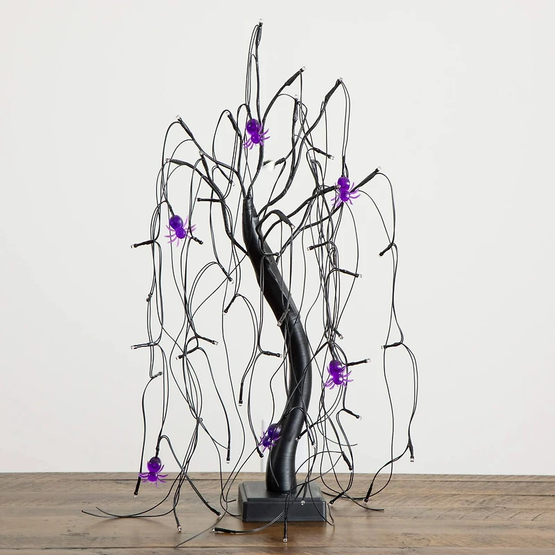 2ft. Pre-Lit Halloween Artificial Black Spooky Spider Willow Tree with 60 Orange & Purple LED Lights