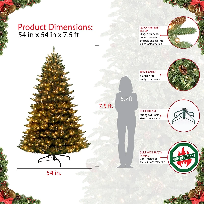 7.5ft. Pre-Lit Cascade Pine Tree Artificial Christmas Tree, Clear Lights