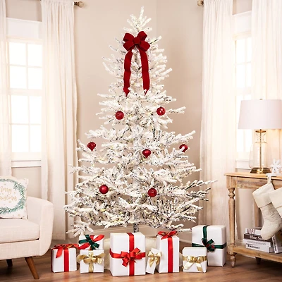 6.5ft. Pre-Lit Medium IPT Artificial Flocked Garden Christmas Tree, Warm White LED Lights