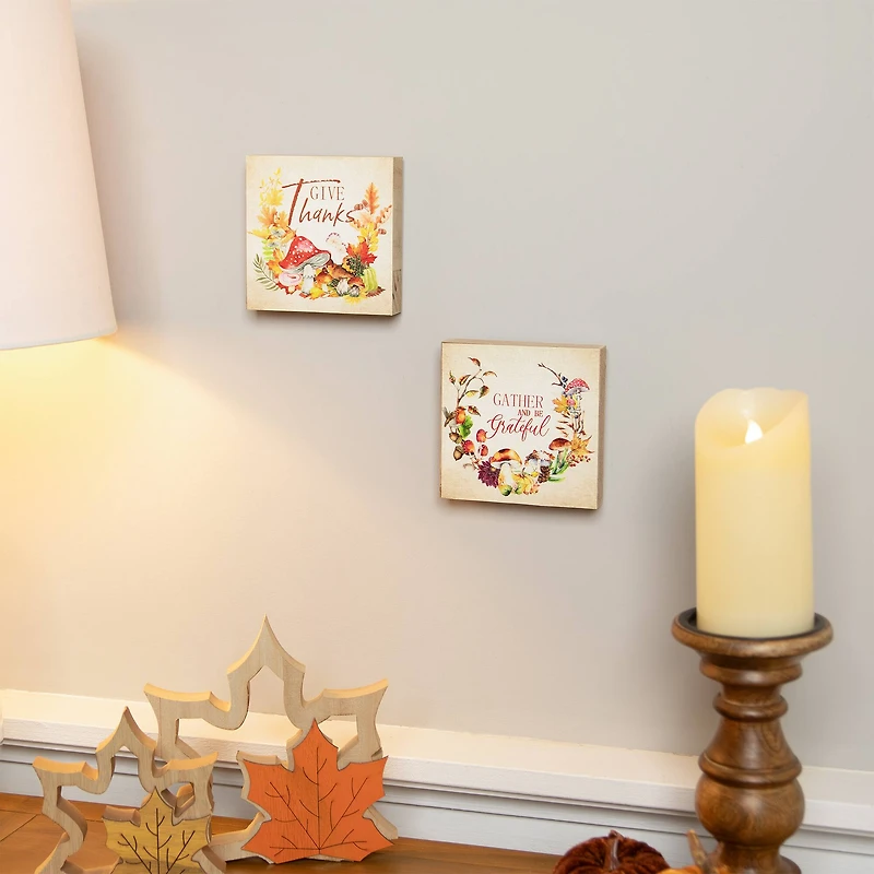Give Thanks and Be Grateful Fall Harvest Signs - 4.75" - Set of 2