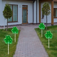 4ct Green St Patrick's Day Shamrock Pathway Marker Lawn Stakes Clear Lights