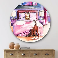 Designart - Brown Dog Looking Under the Bed - Farmhouse Metal Circle Wall Art