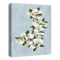 Magnolias On Blue 16" x 20" Canvas Wall Art