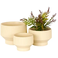 Linear Grooves Wide Ceramic Planter Set