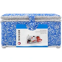 SINGER® Large Blue Deliah Scroll Print Sewing Basket with Sewing Scissors & Notions
