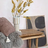 Hello Honey® Aubergine & Natural Leaf Embroidery Stonewashed Cotton Pillow with Tassels