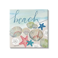 Stupell Industries Beach Calligraphy Seashells Clams Starfish Ocean Foam Canvas Wall Art