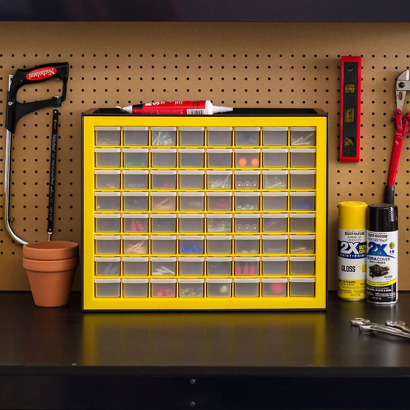 IRIS® Yellow & Black 64-Drawer Parts Cabinet