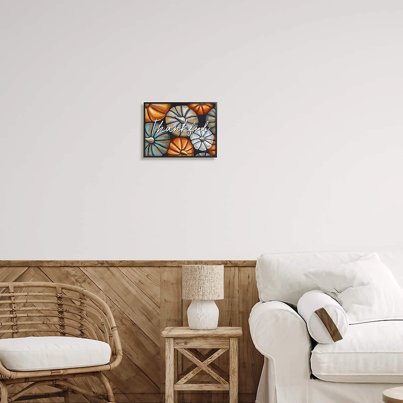 Stupell Industries Autumn Thankful Pumpkins Phrase Framed Giclee Art